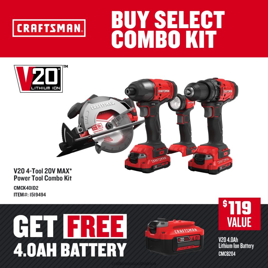 nxt28f10_v20_4_tool_power_tool_combo_kit_2_batteries_included_and_charger_included_power_tools_craftsman.jpg NXT28F10 V20 4-Tool Power Tool Combo Kit (2-Batteries Included and Charger Included) Power Tools CRAFTSMAN - Image 1