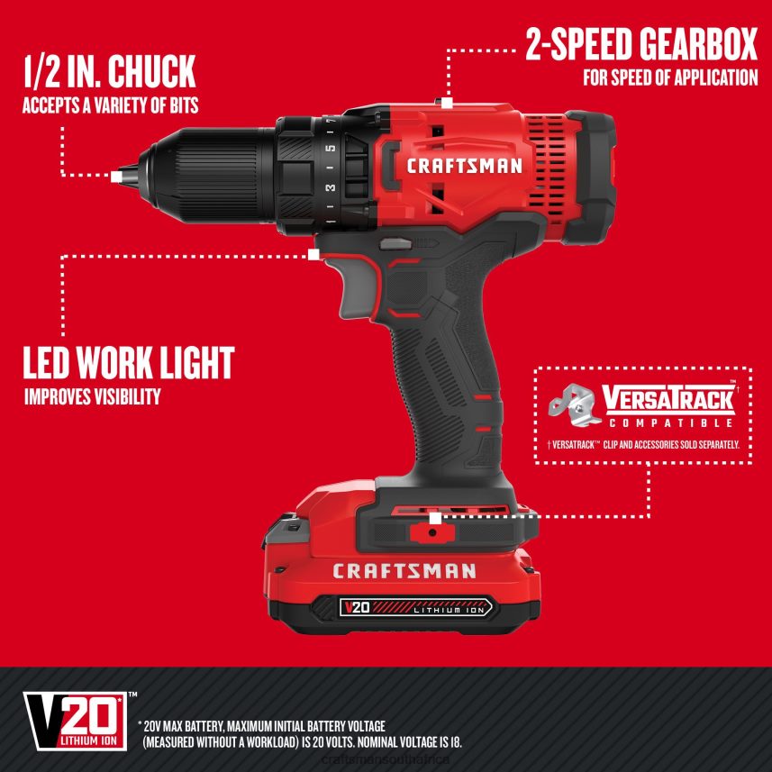 NXT28F148 V20 20-volt Max 1/2-in Cordless Drill (1-Battery Included, Charger Included) Power Tools CRAFTSMAN - Image 9