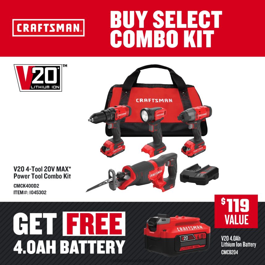 NXT28F15 V20 4-Tool Power Tool Combo Kit with Soft Case (2-Batteries Included and Charger Included) Power Tools CRAFTSMAN - Image 1