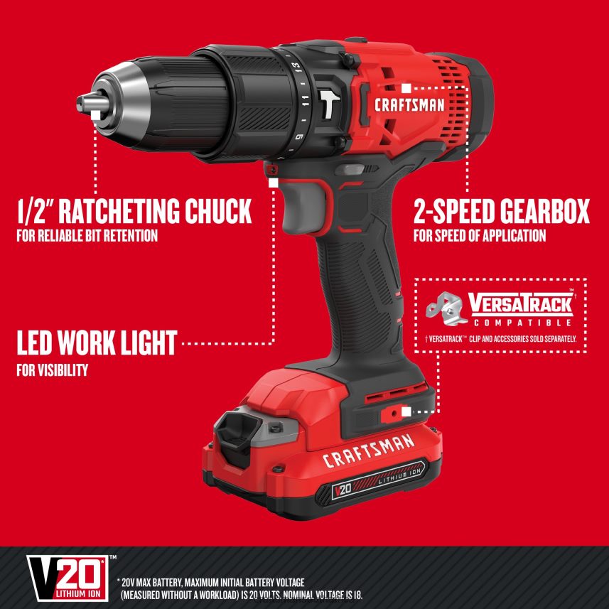 NXT28F163 1/2-in 20-volt Max-Amp Variable Speed Cordless Hammer Drill (2-Batteries Included) Power Tools CRAFTSMAN - Image 2