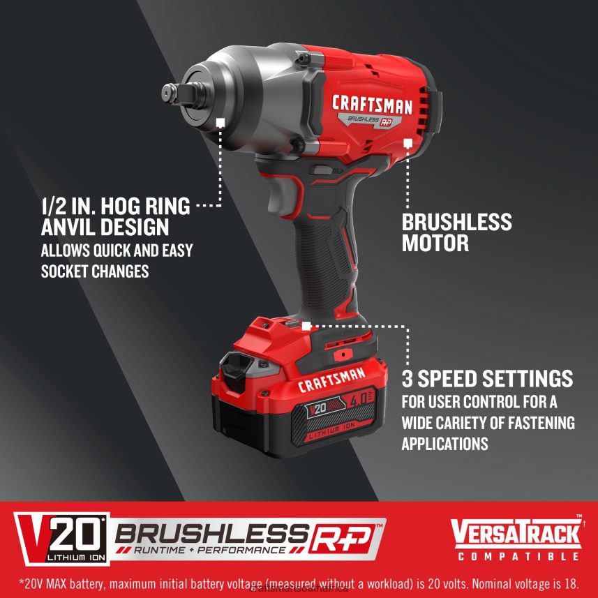 NXT28F31 4-Amp 20-volt Max Variable Speed Brushless 1/2-in Drive Cordless Impact Wrench (Battery Included) Power Tools CRAFTSMAN - Image 2