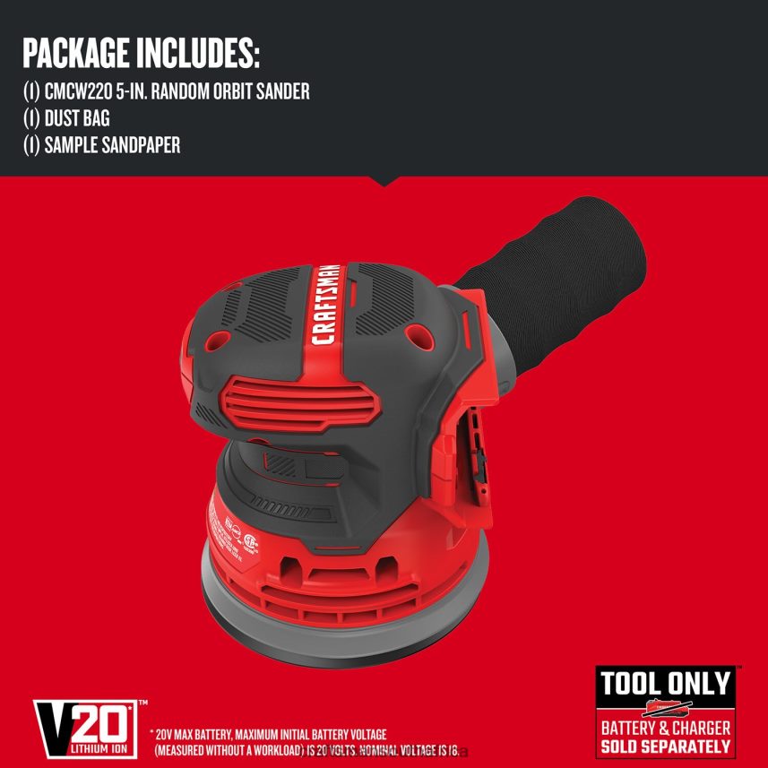 NXT28F72 V20 20-Volt Cordless Random Orbital Sander with Dust Management & V20 20-Volt Max 2-Pack 2 Amp-Hour Lithium Power Tool Battery Kit (Charger Included) Power Tools CRAFTSMAN - Image 4