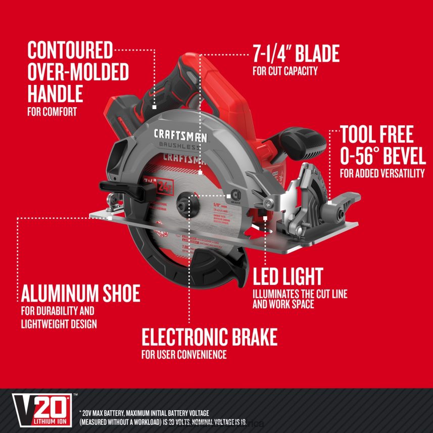 NXT28F73 V20 20-Volt Max 7-1/4-in Brushless Cordless Circular Saw & Power Tool Battery Kit (Included) Power Tools CRAFTSMAN - Image 2